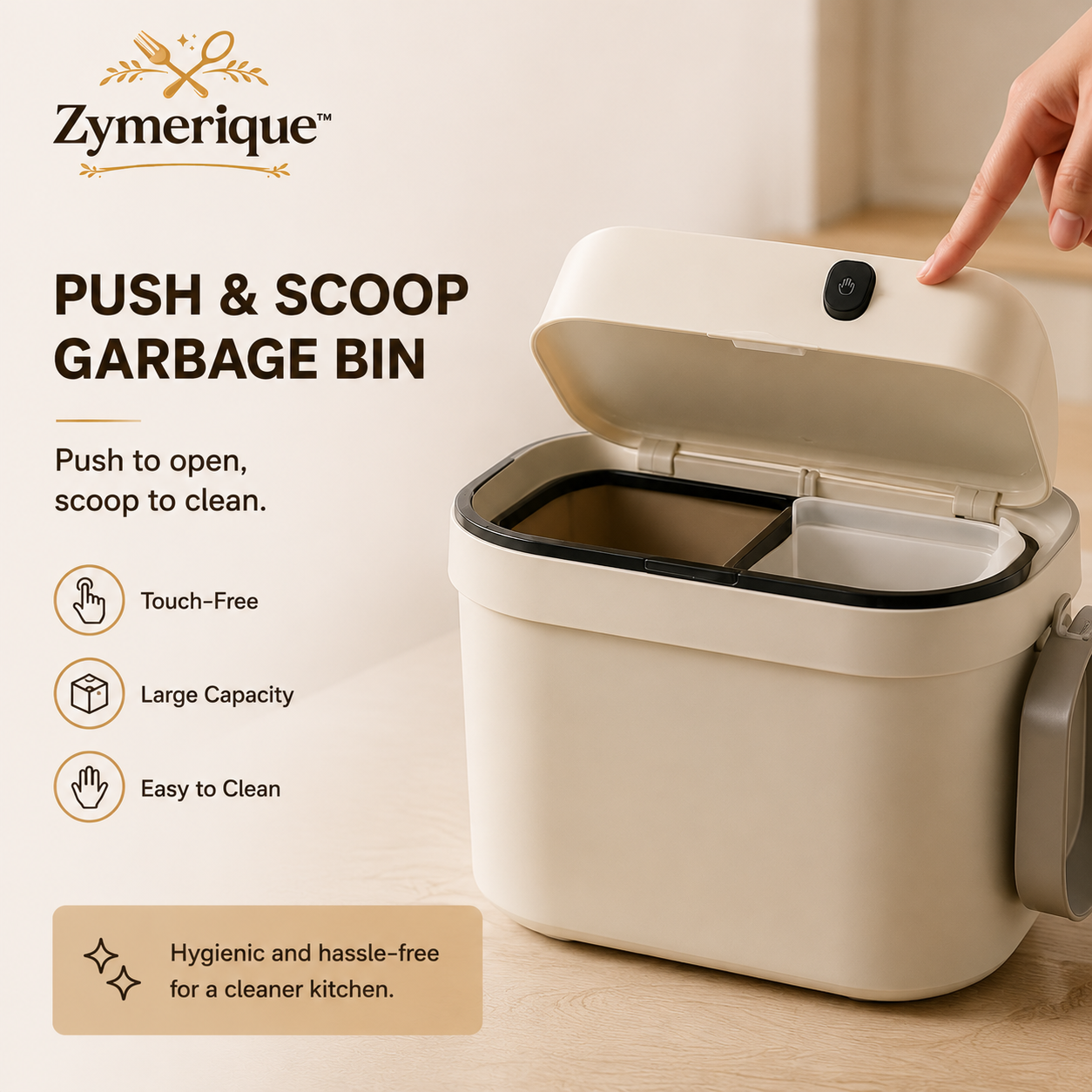 Zymerique™ CleanDrop Push & Scoop Kitchen Bin