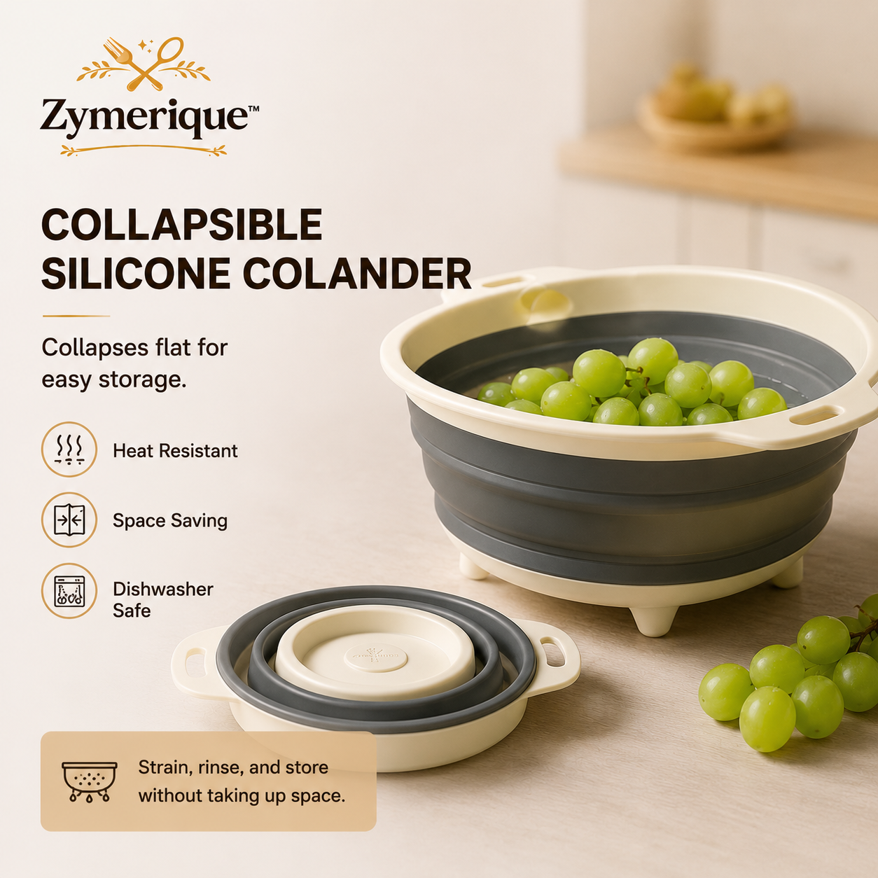 Zymerique™ FlexFold Collapsible Silicone Colander