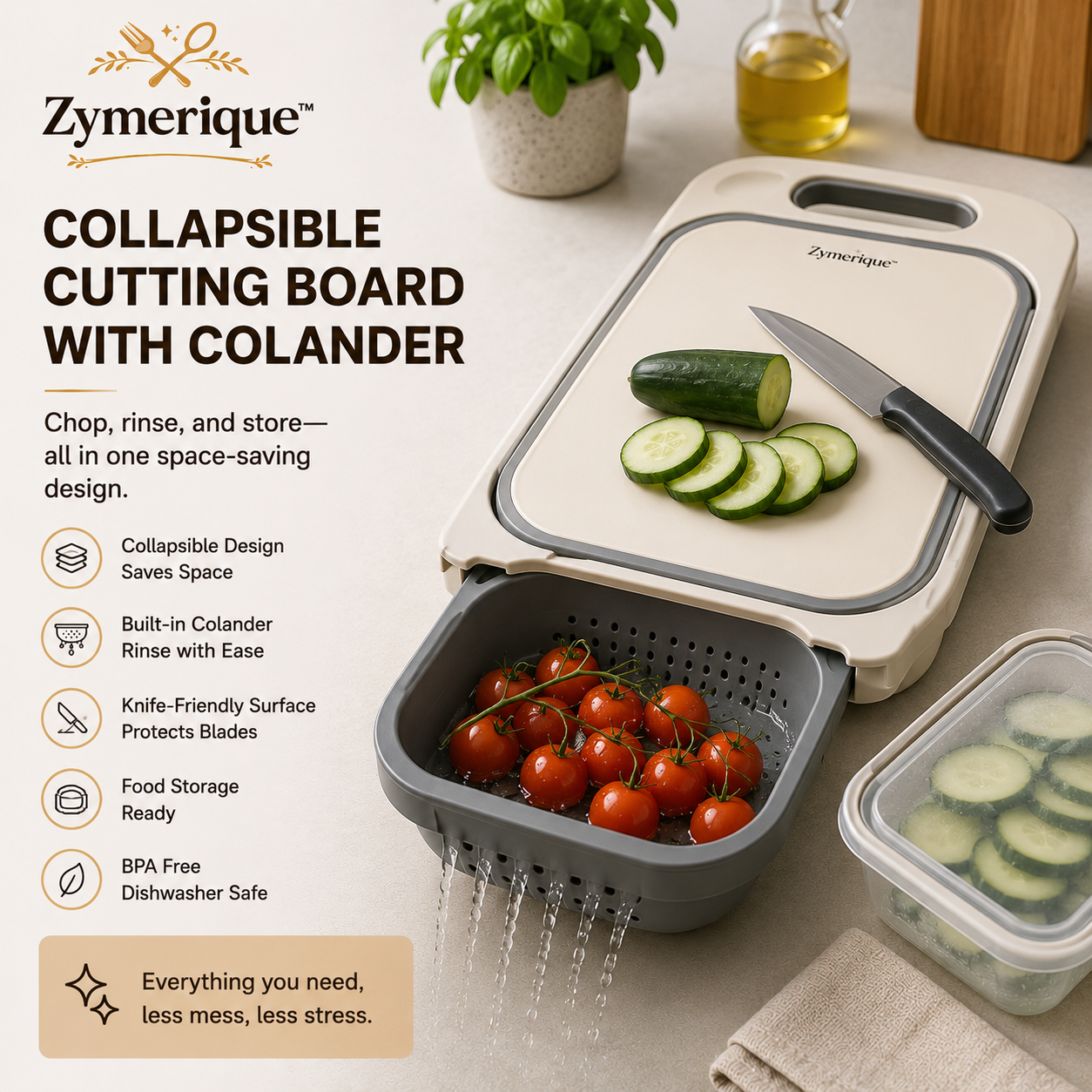 Zymerique™ FoldPrep Collapsible Cutting Board & Wash Station