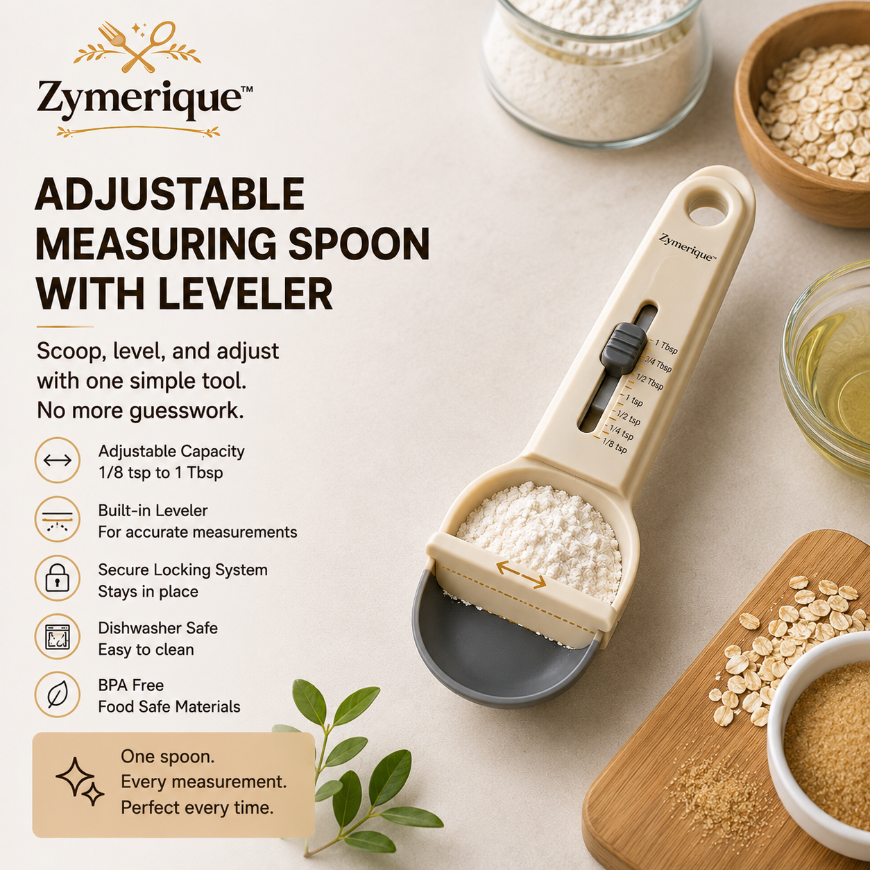 Zymerique™ SlideScale Adjustable Measuring Spoon with Precision Leveler