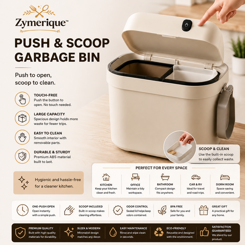 Zymerique™ CleanDrop Push & Scoop Kitchen Bin