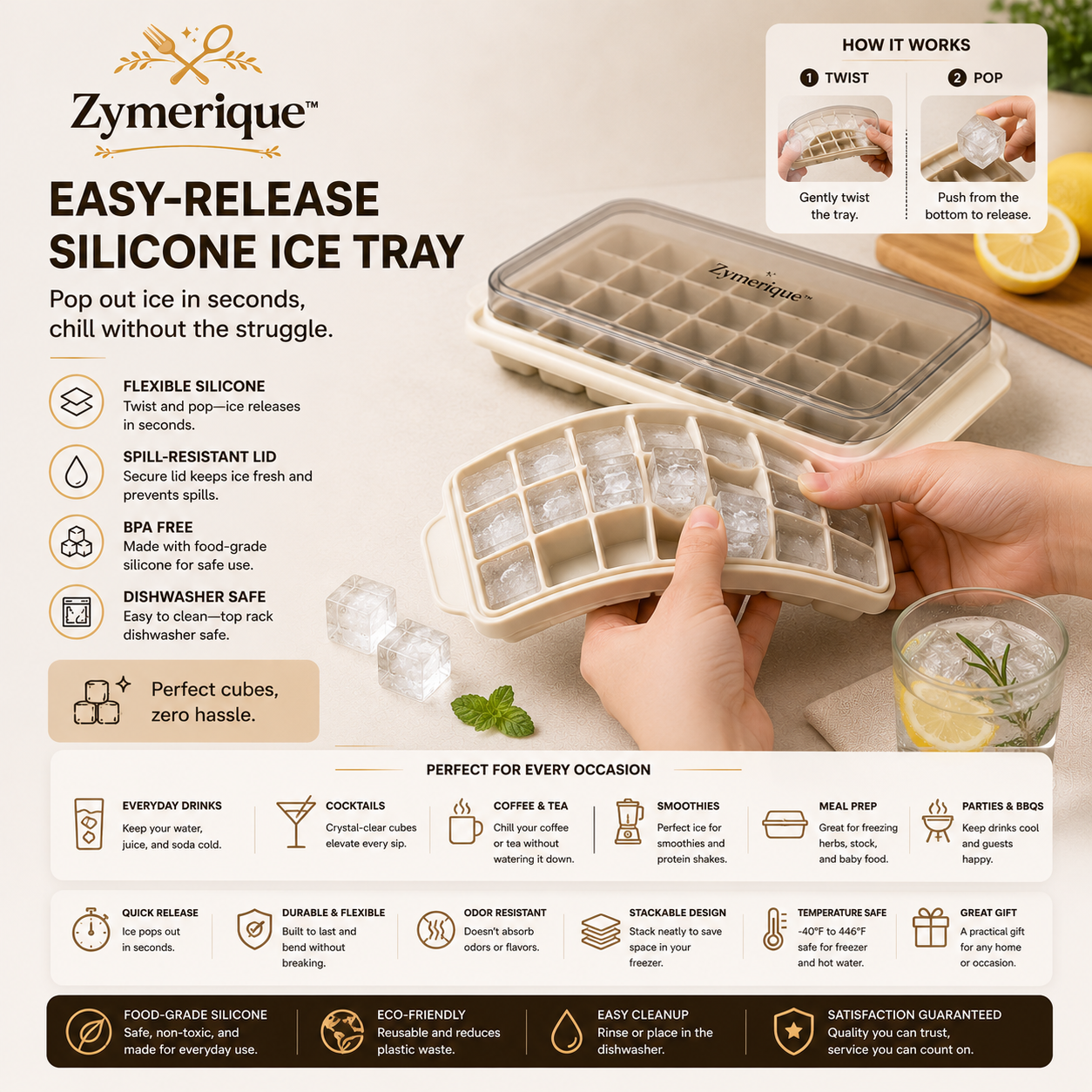Zymerique™ ChillEase Easy-Release Silicone Ice Tray Set