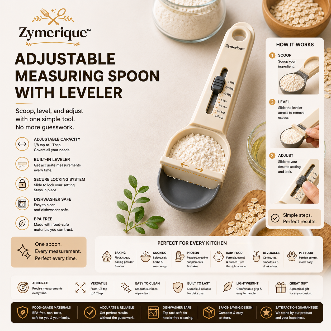 Zymerique™ SlideScale Adjustable Measuring Spoon with Precision Leveler